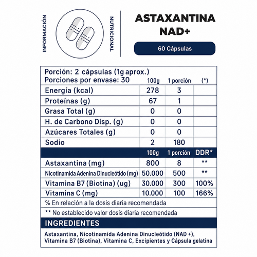 Astaxantina + NAD+ 60 Cápsulas