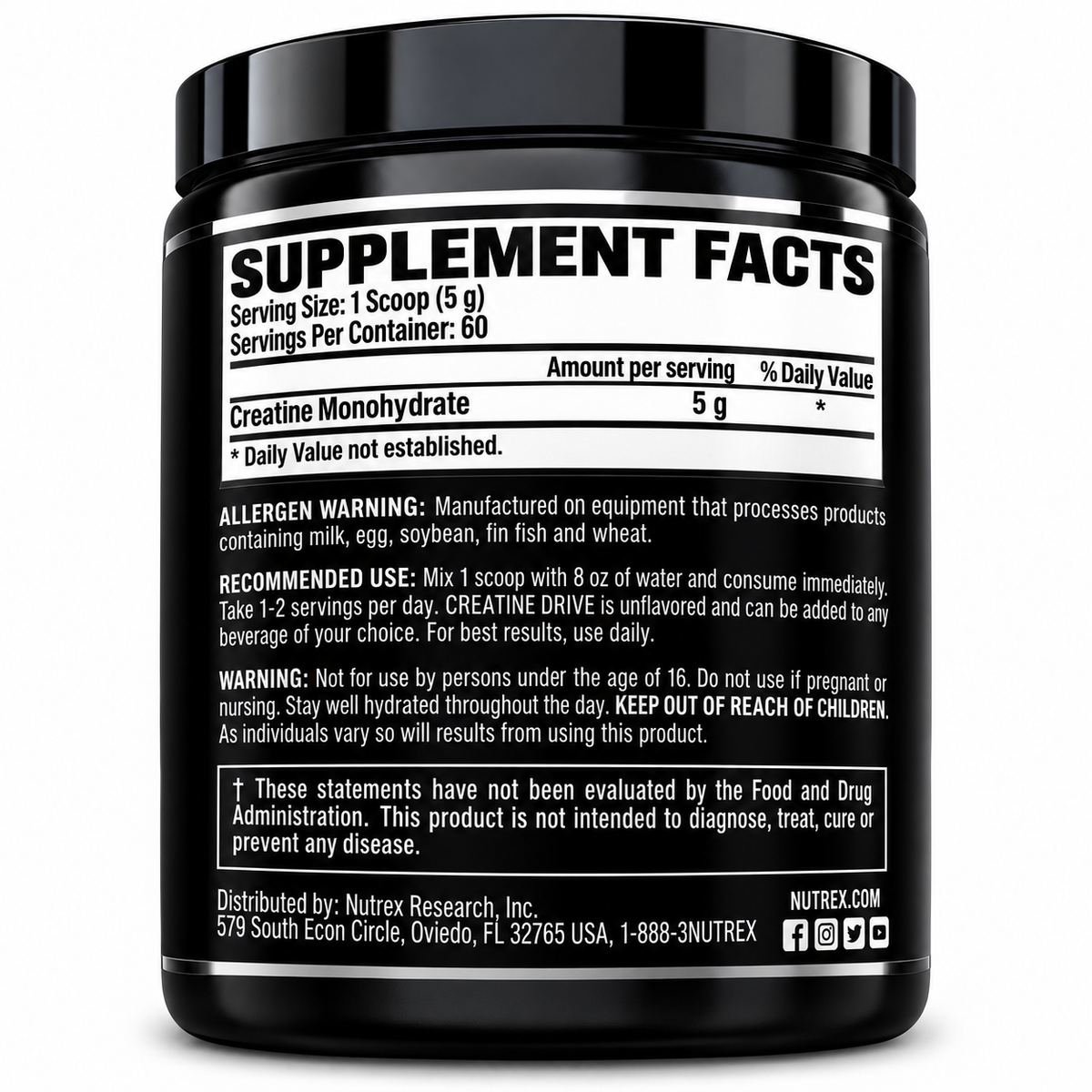 Creatina Creapure Monohidratada Creatine Drive 300 g | 60 Servicios