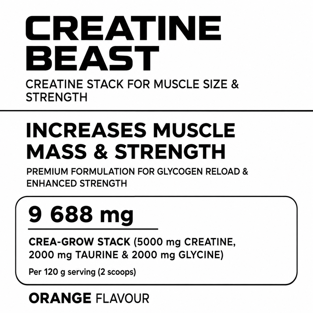 Creatina BEAST Muscle Size & Strength (CREATINA + GLYCINA + TAURINA) - 960 grs / 16 servicios