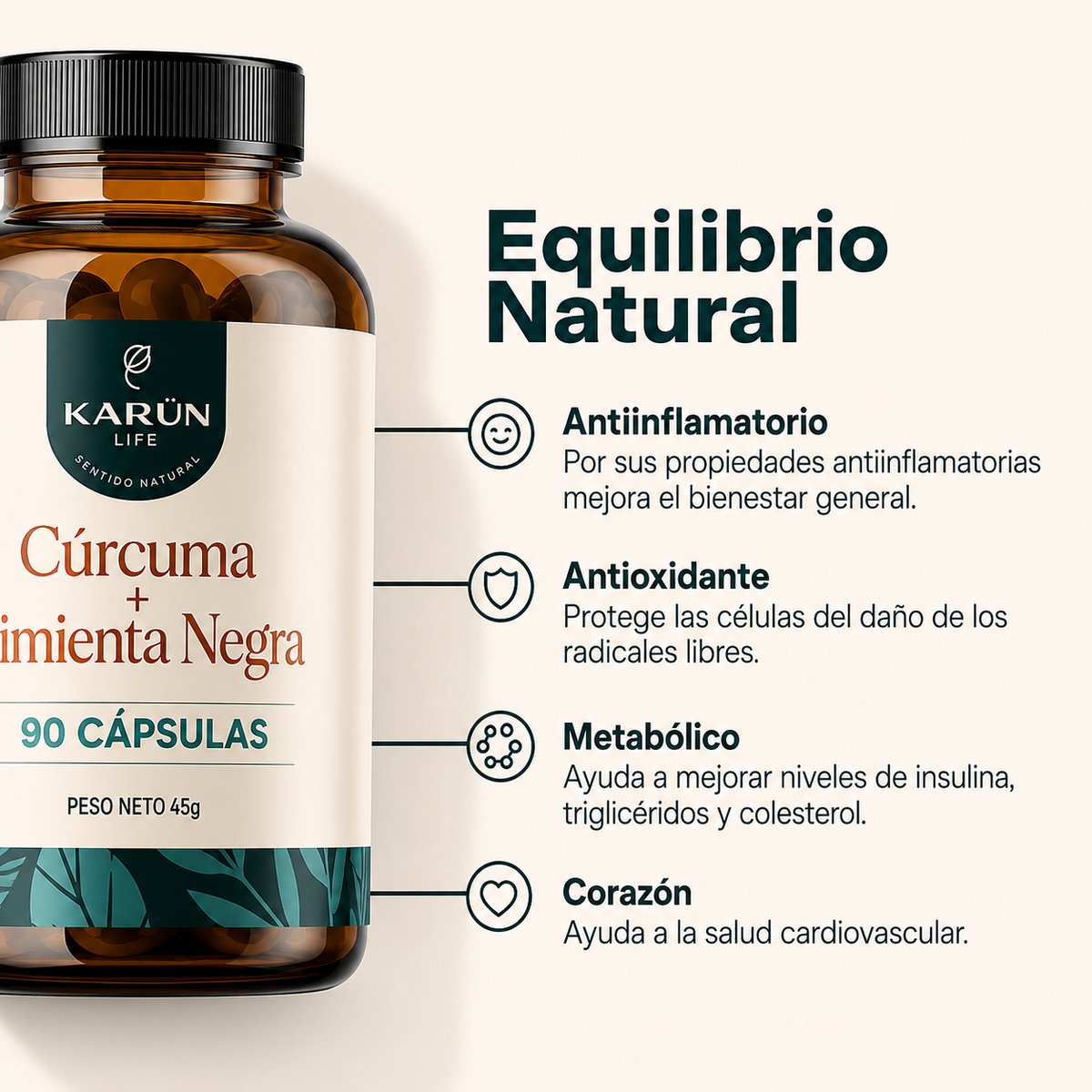 Curcuma + Pimienta Negra 500 Mg 90 Cápsulas