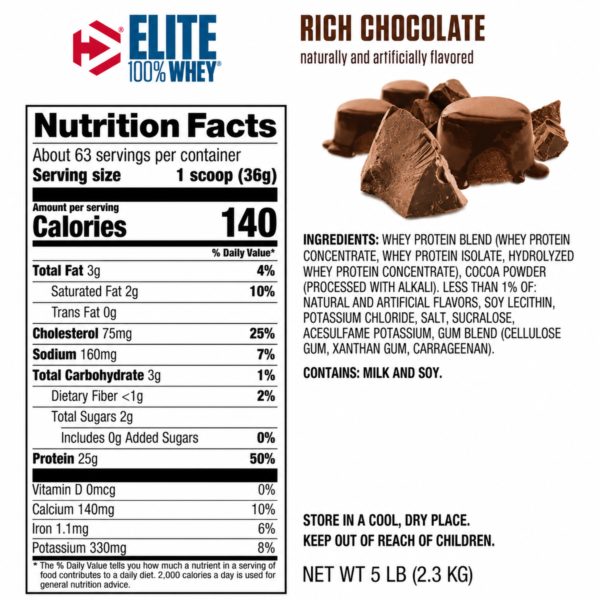 ELITE 100% WHEY Protein - 5 lbs / 63 servicios