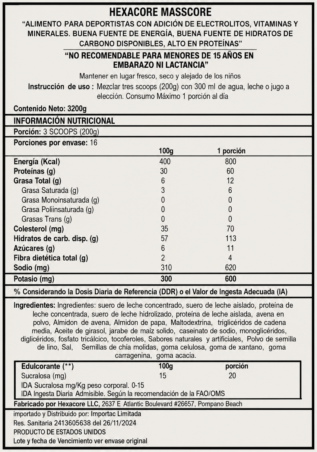 MassCore EXTREME Muscle Gains - 7 lbs / 16 servicios
