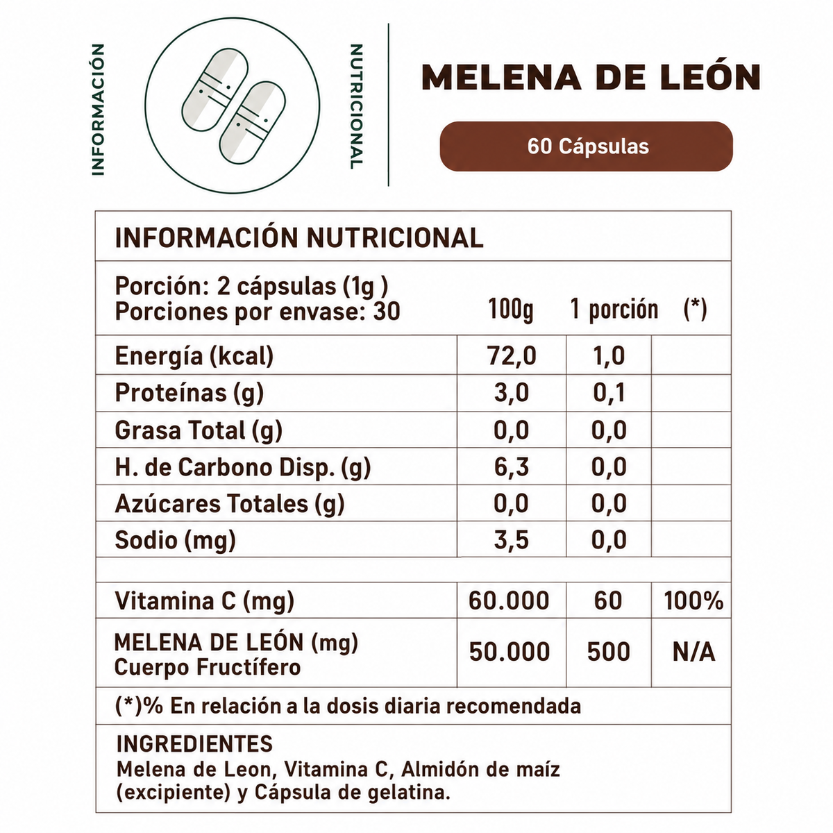 Melena de León Hongo - 60 Capsulas