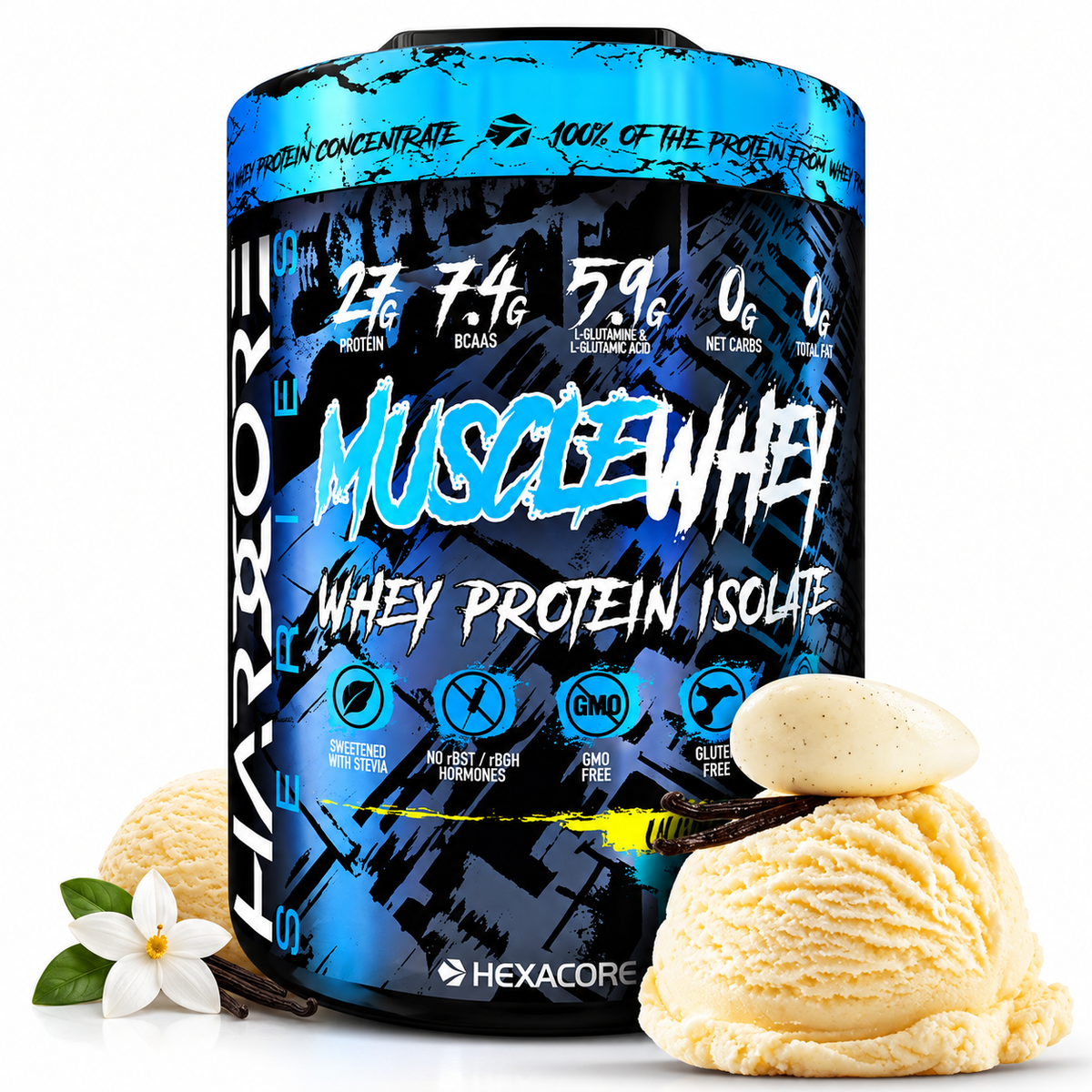 Proteina Hexacore Muscle Whey isolate 4.8 libras 64 servicios