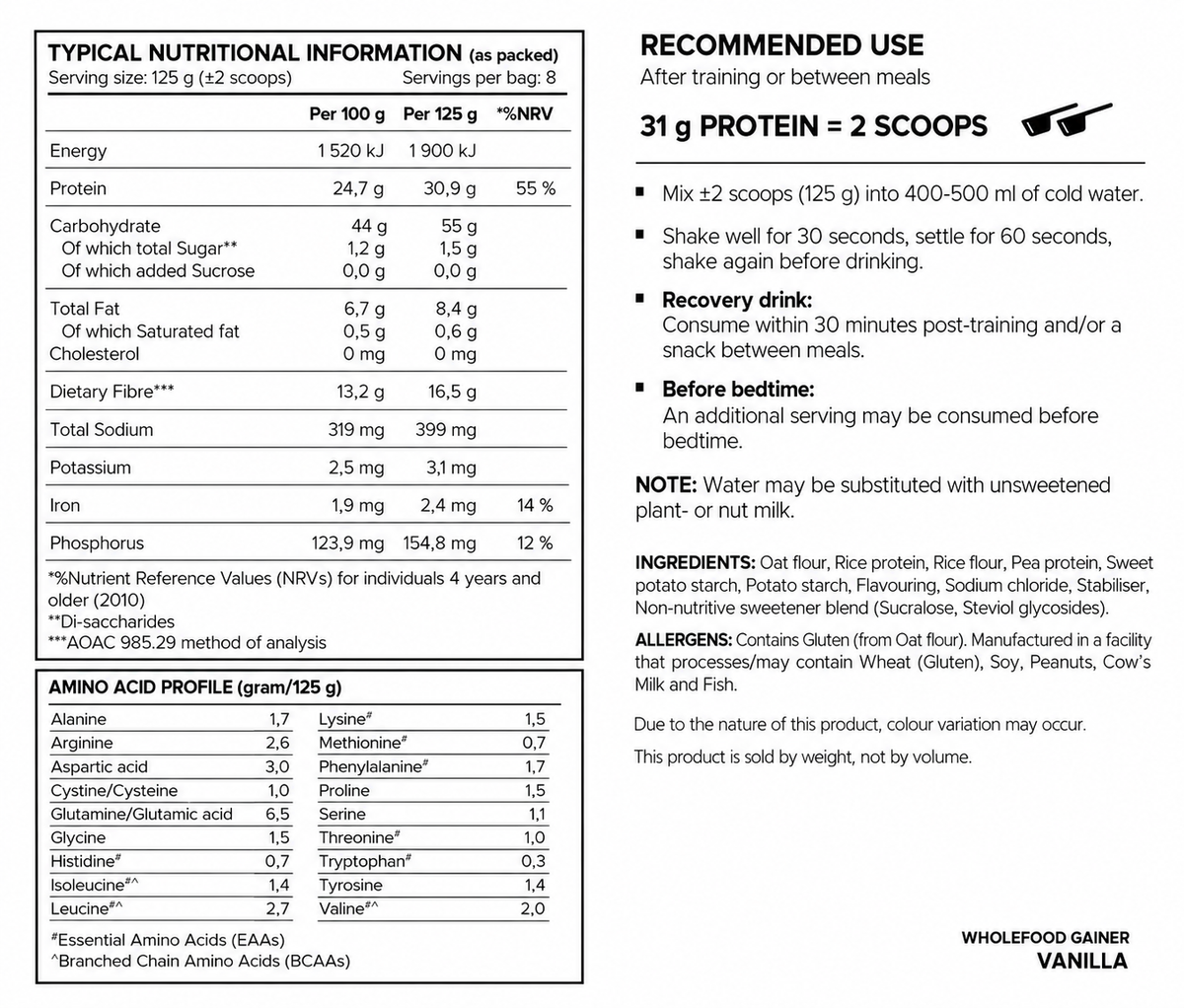 Wholefood GAINER - 5.5 lbs / 20 servicios
